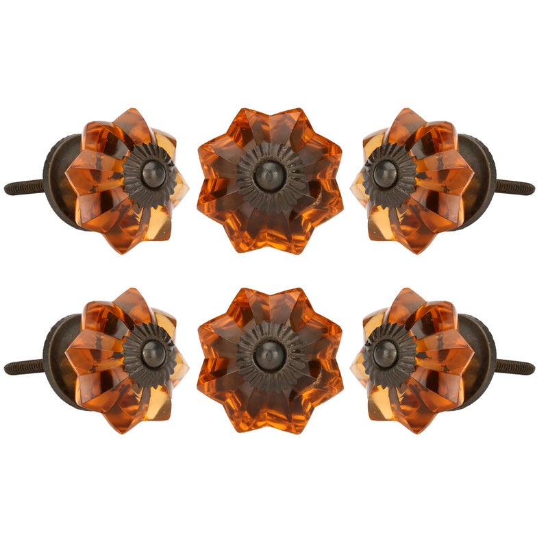 Perilla Home Set of 6 Crystal Knobs for Cabinet & Drawers Decorative Vintage Glass Knobs for Home Kitchen Cabinet Hardware Cupboard Glass Door Dresser Wardrobe and Drawer Pulls (Amber) - Image 1